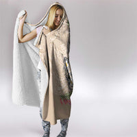 Hawaiian Tropical Flowers and Tribal Turtles Hooded Blanket Polynesian Art Motifs Beige Color - Polynesian Pride