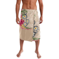 Hawaiian Tropical Flowers and Tribal Turtles Lavalava Polynesian Art Motifs Beige Color - Polynesian Pride