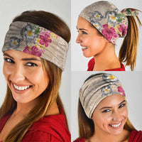 Hawaiian Tropical Flowers and Tribal Turtles Neck Gaiter Polynesian Art Motifs Beige Color - Polynesian Pride