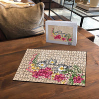 Hawaiian Tropical Flowers and Tribal Turtles Puzzle Polynesian Art Motifs Beige Color - Polynesian Pride