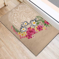 Hawaiian Tropical Flowers and Tribal Turtles Rubber Doormat Polynesian Art Motifs Beige Color - Polynesian Pride