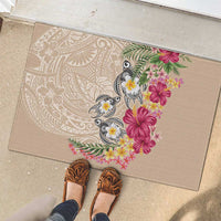 Hawaiian Tropical Flowers and Tribal Turtles Rubber Doormat Polynesian Art Motifs Beige Color - Polynesian Pride