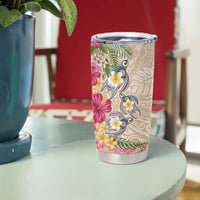 Hawaiian Tropical Flowers and Tribal Turtles Tumbler Cup Polynesian Art Motifs Beige Color - Polynesian Pride