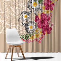 Hawaiian Tropical Flowers and Tribal Turtles Window Curtain Polynesian Art Motifs Beige Color - Polynesian Pride