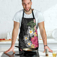 Hawaiian Tropical Flowers and Tribal Turtles Apron Polynesian Art Motifs Black Color - Polynesian Pride