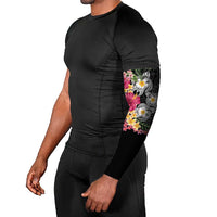 Hawaiian Tropical Flowers and Tribal Turtles Arm Sleeves Polynesian Art Motifs Black Color - Polynesian Pride