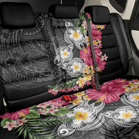 Hawaiian Tropical Flowers and Tribal Turtles Back Car Seat Cover Polynesian Art Motifs Black Color - Polynesian Pride