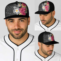 Hawaiian Tropical Flowers and Tribal Turtles Baseball Net Cap Polynesian Art Motifs Black Color LT03 - Polynesian Pride