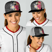 Hawaiian Tropical Flowers and Tribal Turtles Baseball Net Cap Polynesian Art Motifs Black Color - Polynesian Pride