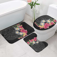 Hawaiian Tropical Flowers and Tribal Turtles Bathroom Set Polynesian Art Motifs Black Color - Polynesian Pride