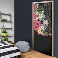 Hawaiian Tropical Flowers and Tribal Turtles Door Cover Polynesian Art Motifs Black Color - Polynesian Pride