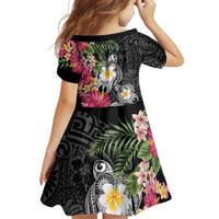 Hawaiian Tropical Flowers and Tribal Turtles Family Matching Summer Maxi Dress and Hawaiian Shirt Polynesian Art Motifs Black Color LT03 - Polynesian Pride