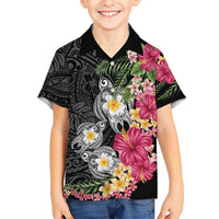 Hawaiian Tropical Flowers and Tribal Turtles Family Matching Summer Maxi Dress and Hawaiian Shirt Polynesian Art Motifs Black Color LT03 Son's Shirt Black - Polynesian Pride
