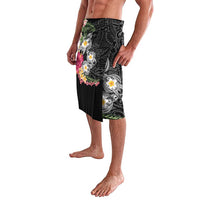 Hawaiian Tropical Flowers and Tribal Turtles Lavalava Polynesian Art Motifs Black Color - Polynesian Pride