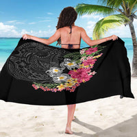 Hawaiian Tropical Flowers and Tribal Turtles Sarong Polynesian Art Motifs Black Color - Polynesian Pride