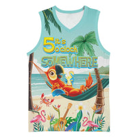Aloha Hawaii It's 5 o'clock Somewhere Basketball Jersey Chill Parrot on Beach with Tropical Plants - Polynesian Pride