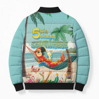 Aloha Hawaii It's 5 o'clock Somewhere Bomber Puffer Jacket Chill Parrot on Beach with Tropical Plants - Polynesian Pride
