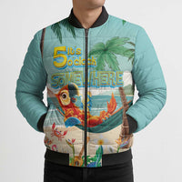 Aloha Hawaii It's 5 o'clock Somewhere Bomber Puffer Jacket Chill Parrot on Beach with Tropical Plants - Polynesian Pride