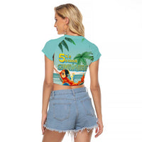 Aloha Hawaii It's 5 o'clock Somewhere Raglan Cropped T Shirt Chill Parrot on Beach with Tropical Plants - Polynesian Pride
