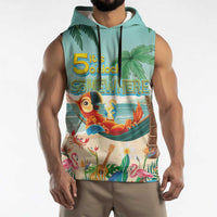 Aloha Hawaii It's 5 o'clock Somewhere Sleeveless Hoodie Chill Parrot on Beach with Tropical Plants - Polynesian Pride