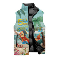Aloha Hawaii It's 5 o'clock Somewhere Sleeveless Puffer Jacket Chill Parrot on Beach with Tropical Plants - Polynesian Pride