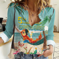 Aloha Hawaii It's 5 o'clock Somewhere Women Casual Shirt Chill Parrot on Beach with Tropical Plants - Polynesian Pride