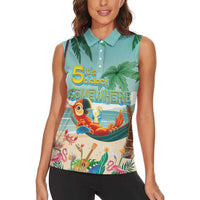 Aloha Hawaii It's 5 o'clock Somewhere Women Sleeveless Polo Shirt Chill Parrot on Beach with Tropical Plants - Polynesian Pride