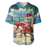 Mele Kalikimaka Hawaii It's 5 o'clock Somewhere Baseball Jersey Funny Lazy Santa Claus Chilling with Cocktail - Polynesian Pride