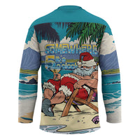 Mele Kalikimaka Hawaii It's 5 o'clock Somewhere Hockey Jersey Funny Lazy Santa Claus Chilling with Cocktail LT03 - Polynesian Pride