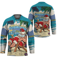 Mele Kalikimaka Hawaii It's 5 o'clock Somewhere Hockey Jersey Funny Lazy Santa Claus Chilling with Cocktail LT03 - Polynesian Pride