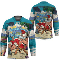 Mele Kalikimaka Hawaii It's 5 o'clock Somewhere Hockey Jersey Funny Lazy Santa Claus Chilling with Cocktail - Polynesian Pride