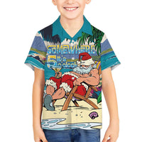 Mele Kalikimaka Hawaii It's 5 o'clock Somewhere Kid Hawaiian Shirt Funny Lazy Santa Claus Chilling with Cocktail LT03 Kid Multicolor - Polynesian Pride