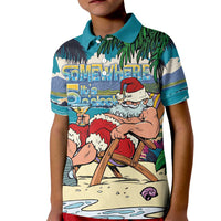 Mele Kalikimaka Hawaii It's 5 o'clock Somewhere Kid Polo Shirt Funny Lazy Santa Claus Chilling with Cocktail - Polynesian Pride