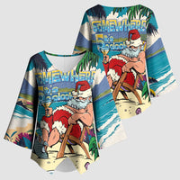 Mele Kalikimaka Hawaii It's 5 o'clock Somewhere Kimono Sleeve Blouse Funny Lazy Santa Claus Chilling with Cocktail - Polynesian Pride