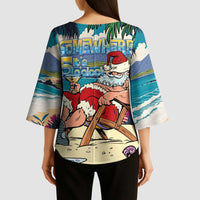 Mele Kalikimaka Hawaii It's 5 o'clock Somewhere Kimono Sleeve Blouse Funny Lazy Santa Claus Chilling with Cocktail - Polynesian Pride