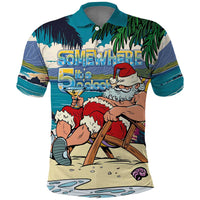 Mele Kalikimaka Hawaii It's 5 o'clock Somewhere Polo Shirt Funny Lazy Santa Claus Chilling with Cocktail - Polynesian Pride