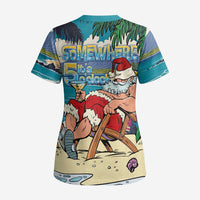 Mele Kalikimaka Hawaii It's 5 o'clock Somewhere Scrub Top Funny Lazy Santa Claus Chilling with Cocktail - Polynesian Pride