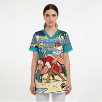 Mele Kalikimaka Hawaii It's 5 o'clock Somewhere Scrub Top Funny Lazy Santa Claus Chilling with Cocktail - Polynesian Pride