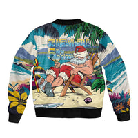 Mele Kalikimaka Hawaii It's 5 o'clock Somewhere Sleeve Zip Bomber Jacket Funny Lazy Santa Claus Chilling with Cocktail - Polynesian Pride
