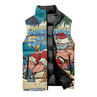 Mele Kalikimaka Hawaii It's 5 o'clock Somewhere Sleeveless Puffer Jacket Funny Lazy Santa Claus Chilling with Cocktail - Polynesian Pride