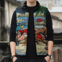 Mele Kalikimaka Hawaii It's 5 o'clock Somewhere Sleeveless Puffer Jacket Funny Lazy Santa Claus Chilling with Cocktail - Polynesian Pride