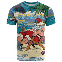 Mele Kalikimaka Hawaii It's 5 o'clock Somewhere T Shirt Funny Lazy Santa Claus Chilling with Cocktail - Polynesian Pride