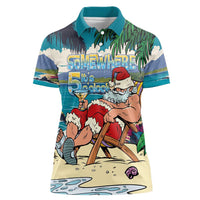 Mele Kalikimaka Hawaii It's 5 o'clock Somewhere Women Polo Shirt Funny Lazy Santa Claus Chilling with Cocktail - Polynesian Pride