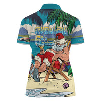 Mele Kalikimaka Hawaii It's 5 o'clock Somewhere Women Polo Shirt Funny Lazy Santa Claus Chilling with Cocktail - Polynesian Pride