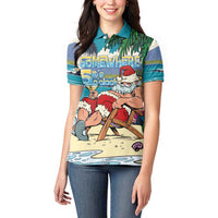 Mele Kalikimaka Hawaii It's 5 o'clock Somewhere Women Polo Shirt Funny Lazy Santa Claus Chilling with Cocktail LT03 - Polynesian Pride