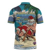 Mele Kalikimaka Hawaii It's 5 o'clock Somewhere Zipper Polo Shirt Funny Lazy Santa Claus Chilling with Cocktail - Polynesian Pride