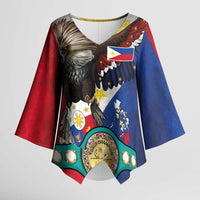 Custom Philippines World Champion Boxing Kimono Sleeve Blouse Eagle-Grunge Design - Polynesian Pride