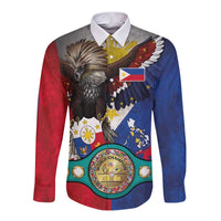 Custom Philippines World Champion Boxing Long Sleeve Button Shirt Eagle-Grunge Design - Polynesian Pride