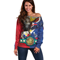Custom Philippines World Champion Boxing Off Shoulder Sweater Eagle-Grunge Design - Polynesian Pride