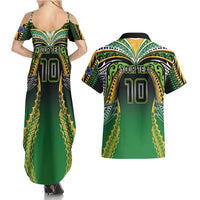 Custom Cook Islands Rugby League Couples Matching Summer Maxi Dress and Hawaiian Shirt Avaiki Tatau Tribal Motifs Black Color LT03 - Polynesian Pride